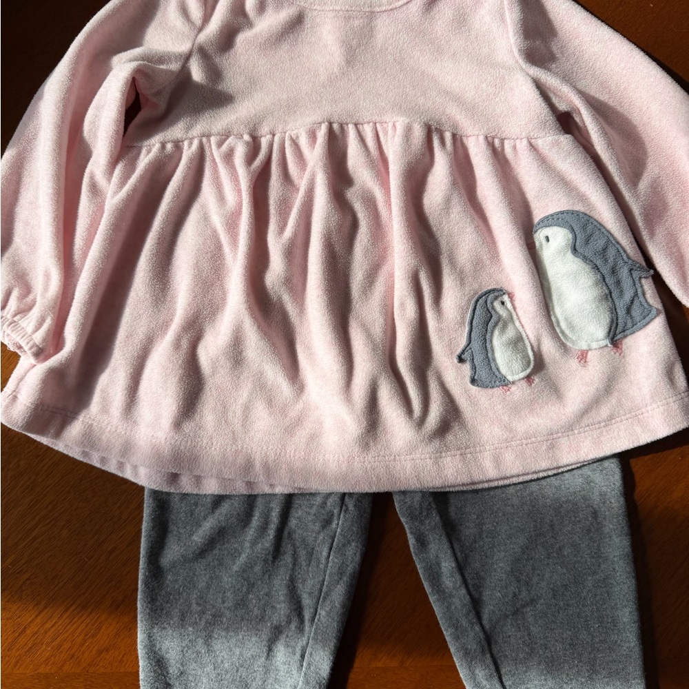 Just One You by Carter's Soft Pink and Gray Penguin Girl Outfit Size 18 Months
